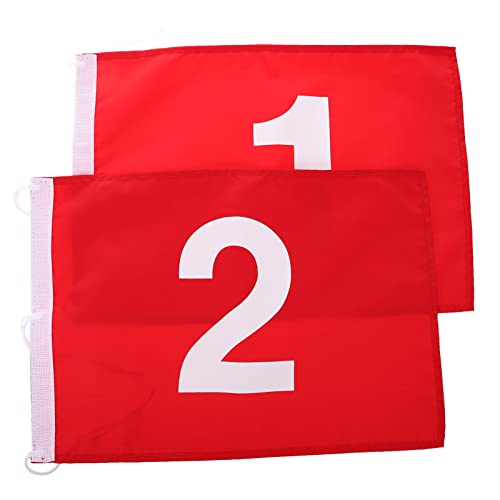 BESPORTBLE 2pcs Golf Flag Practice Number 1 and 2 Golf Flags Traning Golf Putting Flags Portable Golf Flags for Indoor Outdoor Backyard Garden