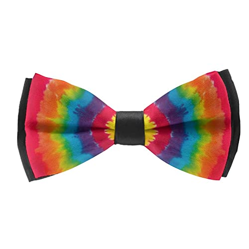 RIMENCH Adults & Children Red Yellow Blue Green Colorful Tie Dye Bow Tie Pre-Tied Satin Formal Tuxedo Tie Novel Necktie for Wedding, Party, Dress up, Christmas