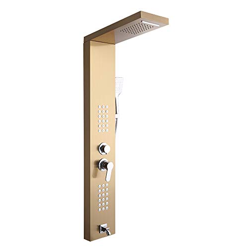 Shower Panel Tower System,Stainless Steel Rainfall Multi-Function Column Wall Mount Shower Fixtures, Waterfall, Rainfall, Hand Shower, Body Jets Massage, Bathtub Spout,Golden (48 Inch) - Thumbnail 3
