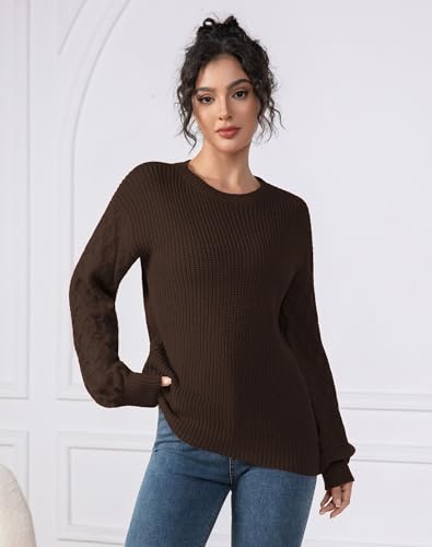 Fall Sweaters for Women 2025 - Lightweight, Honeycomb Long Sleeve, Elastic Hem, Crew Neck, Textured Knit Pullover