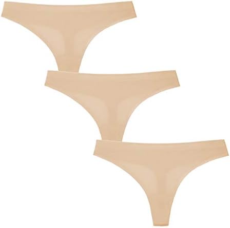 Women’s 3 Pack Seamless Basic Sexy Hot Invisible Underwear Panty Bikini Thong Panties-ST045-NUDE-S