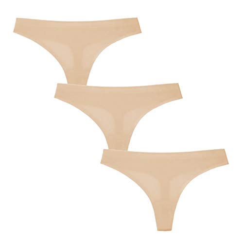 Women’s 3 Pack Seamless Basic Sexy Hot Invisible Underwear Panty Bikini Thong Panties-St045-Nude-S #TOP1