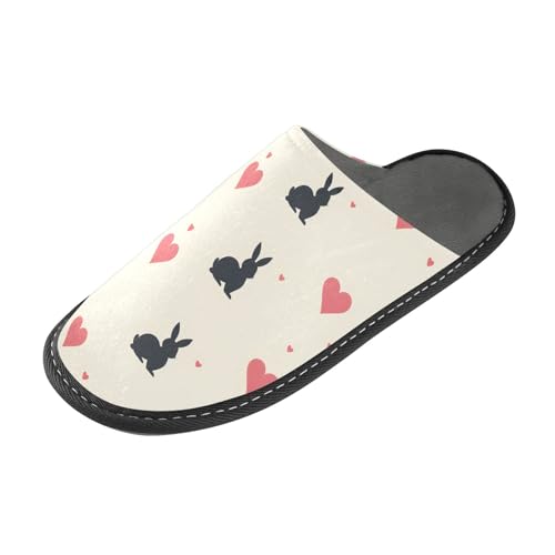 Black Rabbit Red Heart Fuzzy Slippers Soft Home Bedroom Slippers for Women Men House Shoes