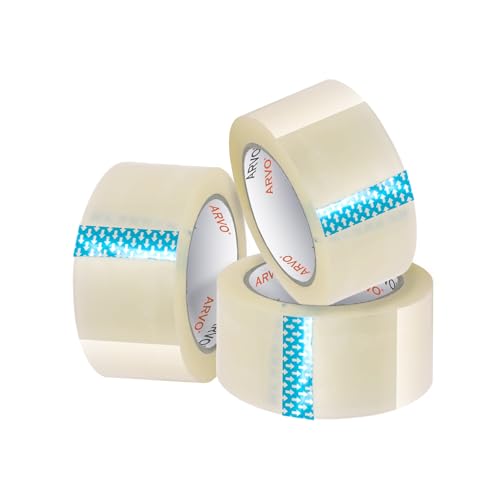 ARVO Clear Packing Tape 3 Rolls with Low Noise (48mm x 60m) - Durable Parcel Sealing Tape for Packing Boxes Secure Packaging for Moving House