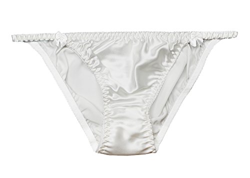 LSHARON Tanga de seda para mujer, sexy, 100% seda de morera, tanga, ropa interior, blanco, S
