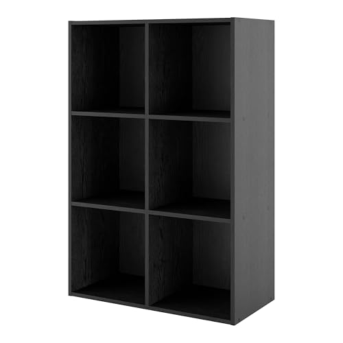 Homes: Inside + Out Apexa 6-Cube Storage Organizer Shelves, Stackable Wood Bookcase Fits Cubby Bins for Organization, Dorm Teen Room Decor & Home Office, Black by HOMES: INSIDE + OUT - Used condition - US$48.12