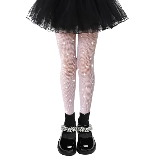 Image of Girls Sparkle Fishnet Tights Glitter Tights for Kids Toddler Rhinestone Stockings Halloween Star Pantyhose