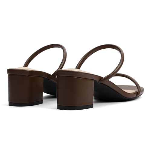 Image of Shoe'N Tale Strappy Heels for Women Square Open Toe Two Strap Low Block Heel Slip on Dressy Sandals Shoes