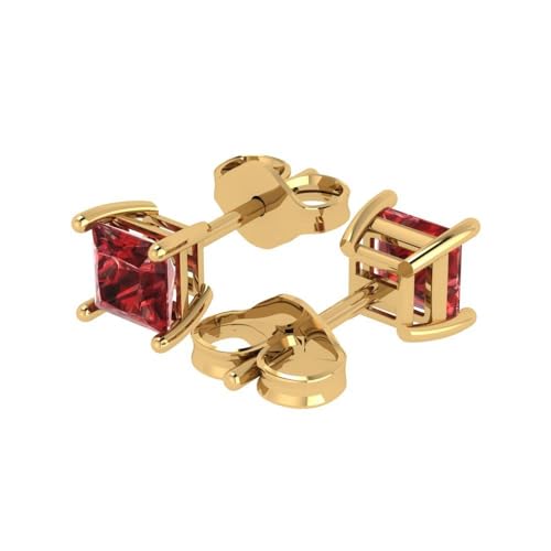 1.44ct Princess Cut Solitaire unique Designer Earrings Scarlet Red Garnet Stud Earrings 14k Yellow Gold Butterfly Push Back2