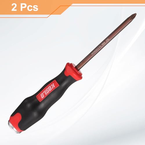 HARFINGTON 2pcs PH2 Phillips Screwdriver #2 8.66" Magnetic Screwdrivers One-Piece 4.72" Heat-Treated S2 Alloy Steel with Ergonomic Handle for DIY Repairing, Red Brown by HARFINGTON - Image 3
