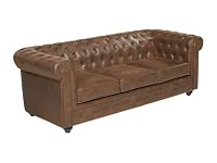 Vente-unique - Canapé 3 Places Chesterfield en Microfibre Aspect Cuir Vieilli