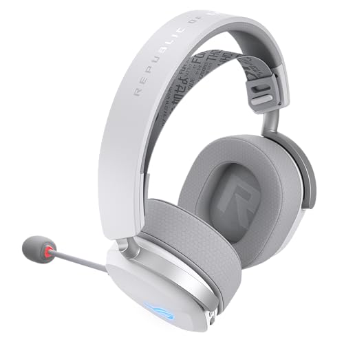 ASUS ROG Pelta White - Casque Gaming sans Fil - connectivité tri-Mode avec Speednova, membranes de 50mm plaquées en Titane, Micro à Bande ultralarge de 10mm, Batterie de 60 Heures, Poids de 309g