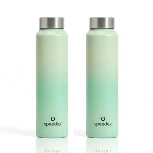 Image of Speedex Stainless Steel Water Bottle 1 Ltr, Leak Proof Screw Cap, BIS Approved 1000 ml Metal Bottle For Daily, Office, School, Gym, Travel Use for Men, Women, Kids, Adults, Dual Green, Set of 2