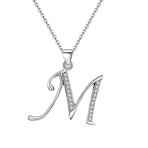 GDDX 925 Sterling Silver 26 Alphabet Letter Pendant Necklace 18" (Alphabe M)