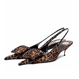 CAGLGLZ Kitten Heel Slingbacks for Women Satin Flower Pointed Toe Gold Low Heel Pumps Ankle Strap Backless Heels Sexy Dressy Party Work Shoes(Leopard,11)