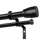 Heavy Duty Double Curtain Rod 84-120 Inch Length, 1 Inch Adjustable Matte Black Double Curtain Rod with Brackets, Long Double Curtain Rod for Windows Sliding Door (Black, 32-120', 1 PCS)