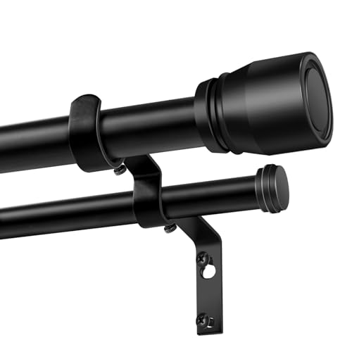 Heavy Duty Double Curtain Rod 84-120 Inch Length 1 Inch Adjustable Matte Black Double Curtain Rod with Brackets Long Double Curtain Rod for Windows Sliding Door (Black 32-120 1 PCS)