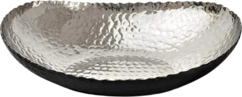 Monarch Abode 31301 Steel Hand Hammered Metal Decorative Bowl, Modern Centerpiece Fruit Bowl for Kitchen Counter, 12.75 inch, Black and Nickel Finish