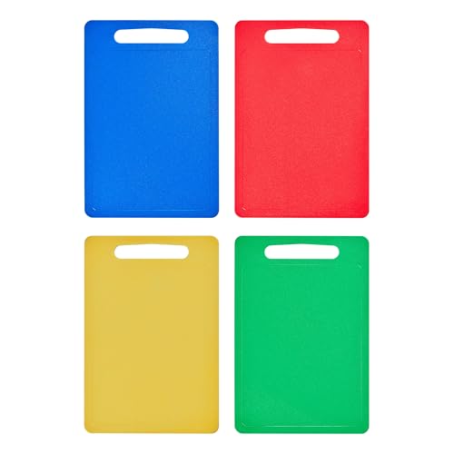 Chef Aid Multi Colour Chopping Board Set, Multipurpose Anti-Slip Surface, Easy to Clean and Dishwasher Safe with Handle, Pack of 4 Cutting Boards Each Measuring 35cm x 25cm
