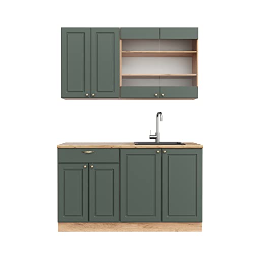Vicco Cuisine Fame-Line, Chêne Vert et Or/chêne doré, 140cm sans PT, pour Une Combinaison Libre avec des modules de Cuisine complémentaires