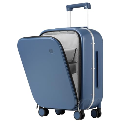 Image of mixi Luggage Suitcase with Spinner Wheels, Travel Luggage Aluminum Frame PC Hardside with TSA Lock & Cover, Sapphire Blue, 24-inch