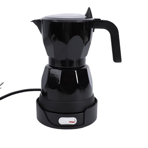 Fabater Electric Coffee Maker 3 Cup Aluminum Octagonal Mocha Pot, Transparent Lid, Easy Operation, for Home Travel Office (Black)