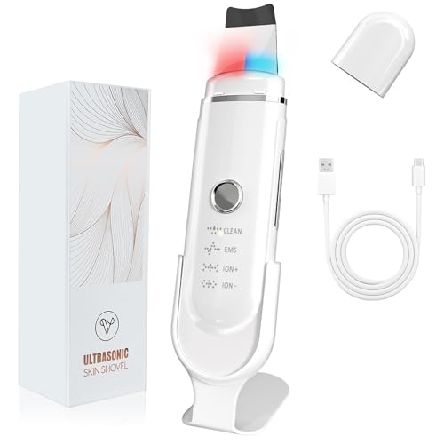 Yeerain Peeling Ultrasónico Facial, Limpiador Ultrasonidos Facial con 4 Modos y Luz azul Roja, Skin Scrubber Removedor de Puntos Negros para Dispositivo de Belleza