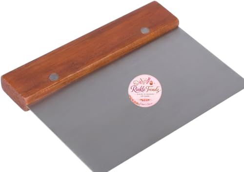 Image of Dough Bench Scrapper Cake Cutter Pastry Cutter Chopper, Smoother Icing Fondant Decorating Multi-Purpose Stainless Steel Baker Scraper & Chopper 5 inch Wooden Handle