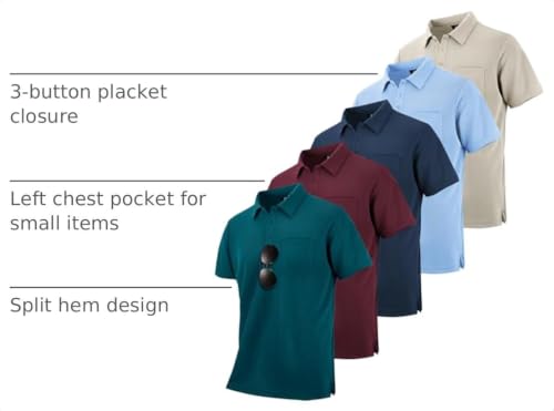 Image of SCODI 5 Pack Mens Pocket Polo Shirts Short Sleeve Golf Casual Work T-Shirt