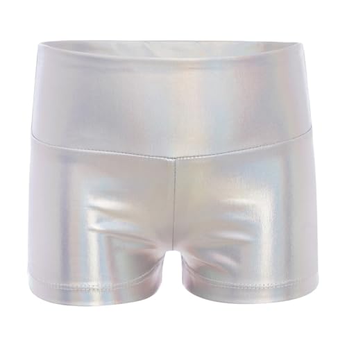 Kids Girls Sports Shorts Shiny Metallic High Waist Active Gymnastic Workout Activewear Bottoms