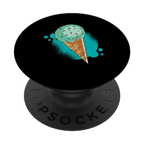 Mint Chocolate Chip Ice Cream Cone PopSockets Swappable PopGrip, Black