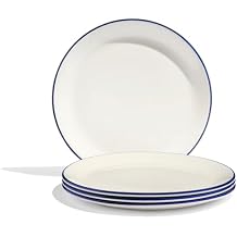 Made In Cookware | 11" Dinner Plates | Set of 4 | White With Navy Blue Rim | Porcelain | Crafted in England