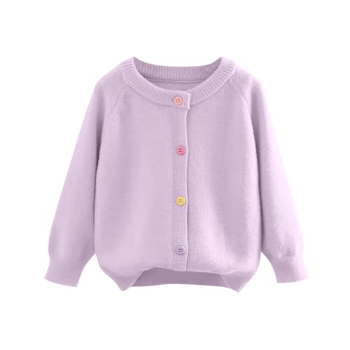 Girls Cardigan with Cute Colorful Button - Loose Long Sleeve Sweaters Cozy Soft Kids Knit Outerwear for 2-11 Years