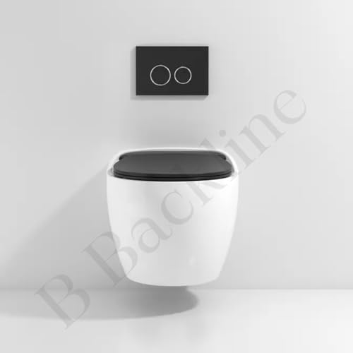 Image of B Backline Elite Ceramic Rimless Wall Hung Western Toilet /Water Closet /Commode /European Commode With Soft Close Toilet Seat Cover - P Trap 57 X 39 X 42 Cm (Black Matt White) (5 Years Warrenty)