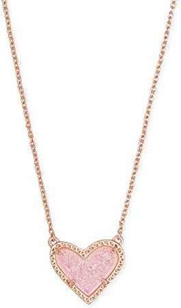 Kendra Scott Ari Heart Adjustable Length Pendant Necklace for Women, Fashion Jewelry, 14k Rose Gold-Plated, Pink Drusy