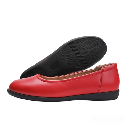 حذاء باليه مسطح يومي AirEase للنساء من الجلد الناعم (أحمر قرمزي، مقاسات أحذية الاتحاد الأوروبي، للبالغين، رقمي، متوسط، 39)