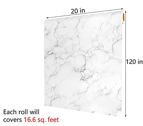 Decotalk Marble Peel and Stick Wallpaper 20"x120" White Marble Contact Paper Waterproof Self Adhesive Wallpaper Granite Decorative Vinyl Film for Countertops Backsplash Desk Bathroom Counter Thick