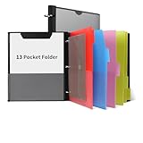 360° Pivotable Project Organizer Folder, 3 Ring Binder 1 Inch, Customizable Cover Multi Pocket Folder Binder, 13 Pocket Folders, Black