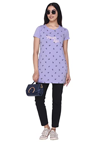 Image of Plush Women's Long Printed Cotton Round Neck Half Sleeve T-Shirt /Tshirts (DPL-PT-001)