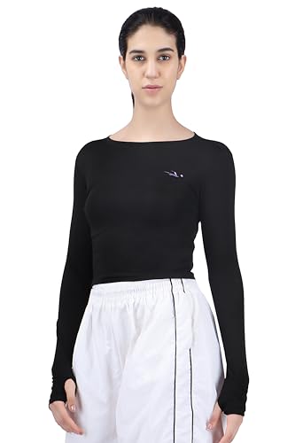 Image of Amazon Brand - INKAST Women Solid Fit T-Shirt | Active Wear Crop Tops with Thumbhole | Casual Sport Wear | Gym | Training | Running | Workout