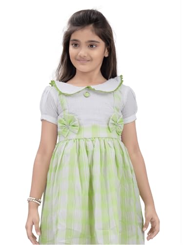 Image of Aarika Girls Green Colour Checks Print Cotton Frock