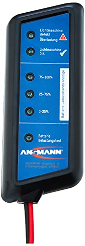 Ansmann 4000002 12V Car Battery Tester With LED Display [Pack of 1] Battery Health Checker Ideal For Testing Vehicle Alternator, Battery Power For Cars - With 2 Crocodile Clips, Black