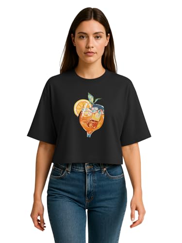 Image of HELLCAT Beige Printed Loose Fit Crew-Neck Crop T-Shirt for Women