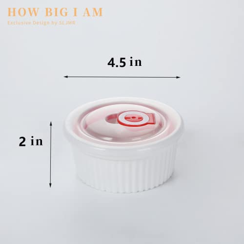12 Oz Ramekins With Lids - 6 Pcs Porcelain Ramekins Dishes For Souffle,Creme Brulee, Pudding, Custard Cups,Bakeware Bowls Set For Baking,Oven Safe, White (4.5 Inch) #TOP1