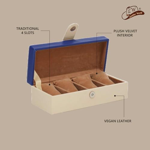 Image of Leather World Faux Leather Watch Box Organizer For Men & Women - Wrist Watch Box Holder 4 Slots - Removable Watch Pillows Display Case - Gift for Loved Ones