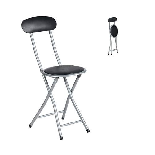 Liink1Ga 2er Set Tragbarer Klapphocker Faltbar mit Lehne Hocker Barhocker Klappbar, Falthocker Indoor Outdoor für Küche Balkon Garten Camping Angeln Grillen, 44 cm Hoher Sitz, Schwarz&Silber