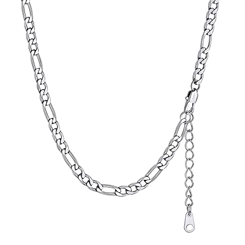 GoldChic Jewelry Chaine Homme Acier Inoxydable 36 cm 4 mm-Epais Collier Maille Figaro Argent Ras de Cou pour Pendentif Gourmette Gros Punk Enfant Garcon Bijoux Cadeau Petit Ami Fetes des Peres Noel Cover