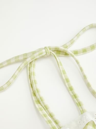 Image of CIDER Womens Summer Gingham Dress Plaid Tie Spaghetti Strap Sleeveless Lace Trim Cute A Line Casual Mini Dresses Sundress