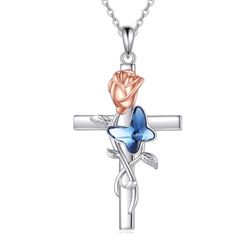 Cruz de plata esterlina mariposa cristal cremación urna joyería para recuerdo conmemorativo s mujeres