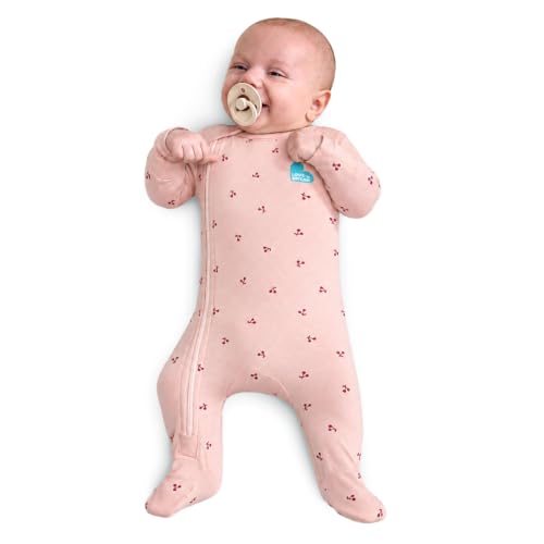 Love to Dream Romper Snug Fit Viscose from Bamboo | Side Zipper Built-in Mittens | Supports Better Sleep Baby Pajama Onesie | Easy Diaper Change Design 6-9M Blush Cherries
